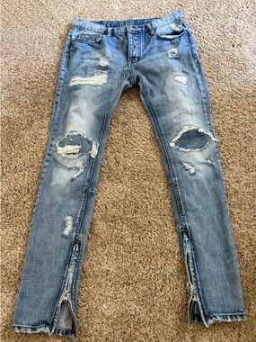 MNML Men’s Distressed Skinny Jeans Size 33 Ankle Zip